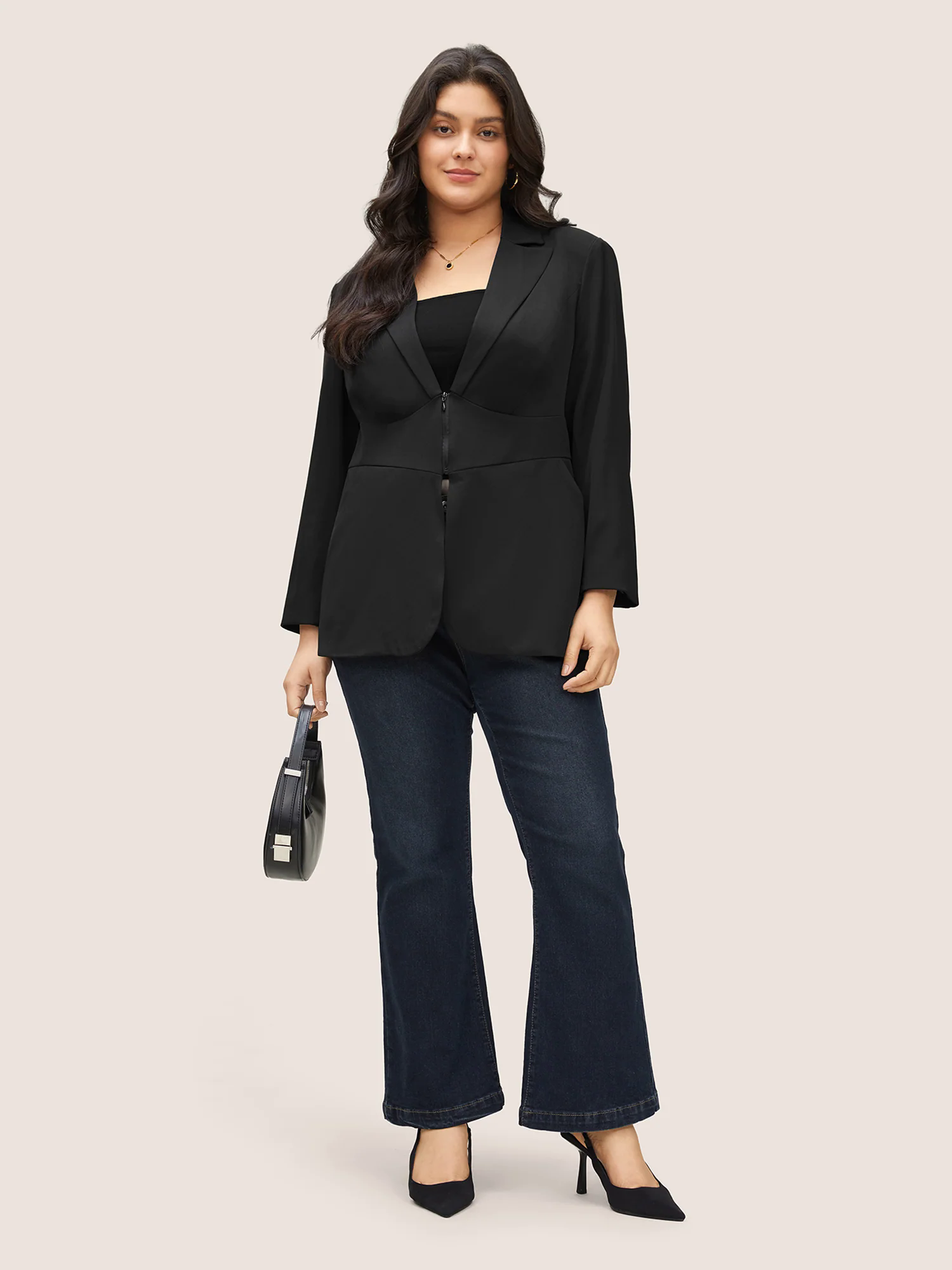Plain Suit Collar Tummy Control Half Zip Blazer Plain Suit Collar Tummy Control Half Zip Blazer