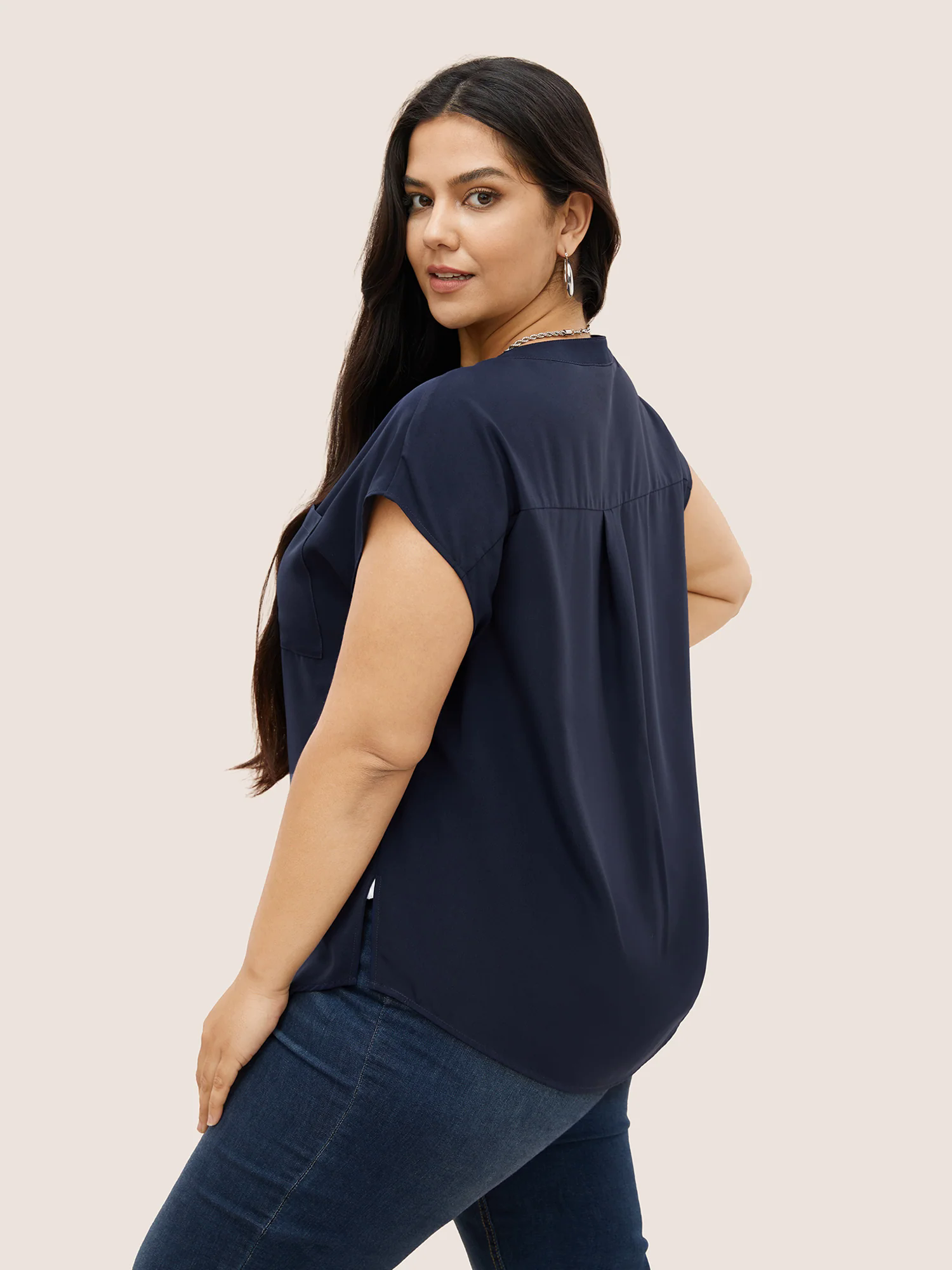 Plain Half Zip Patched Pocket Dolman Sleeve Blouse Plain Half Zip Patched Pocket Dolman Sleeve Blouse