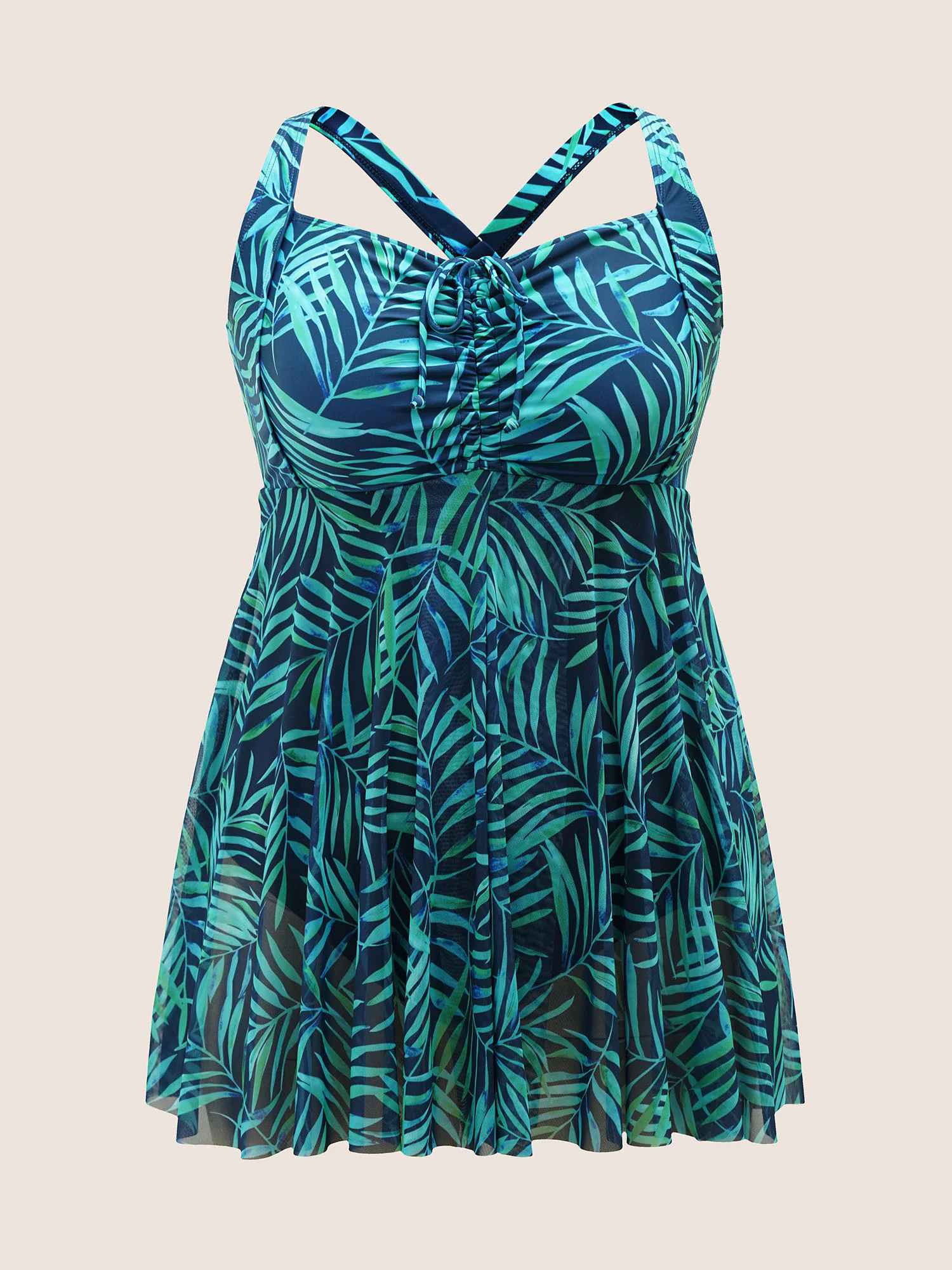 Tropical Plant Print Drawstring Swim Dress Tropical Plant Print Drawstring Swim Dress