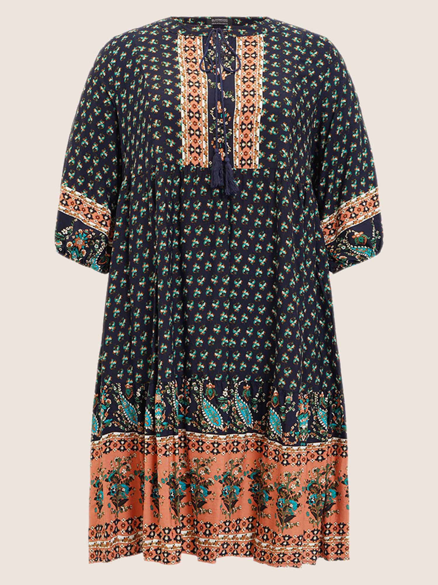 Bandana Tassels Lantern Sleeve Ruffle Pocket Keyhole Neck Dress Bandana Tassels Lantern Sleeve Ruffle Pocket Keyhole Neck Dress