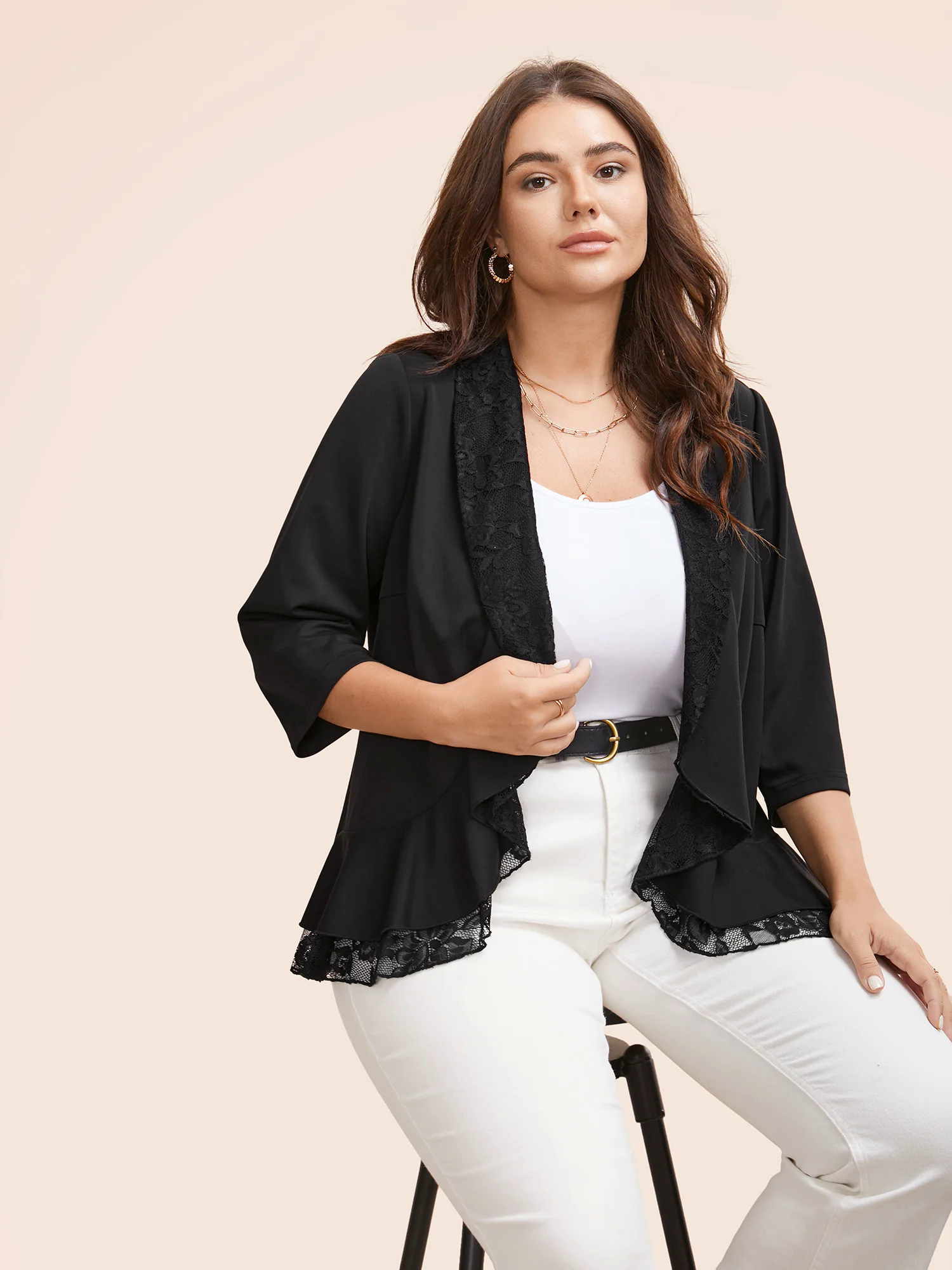 Suit Collar Lace Patchwork Blazer Suit Collar Lace Patchwork Blazer