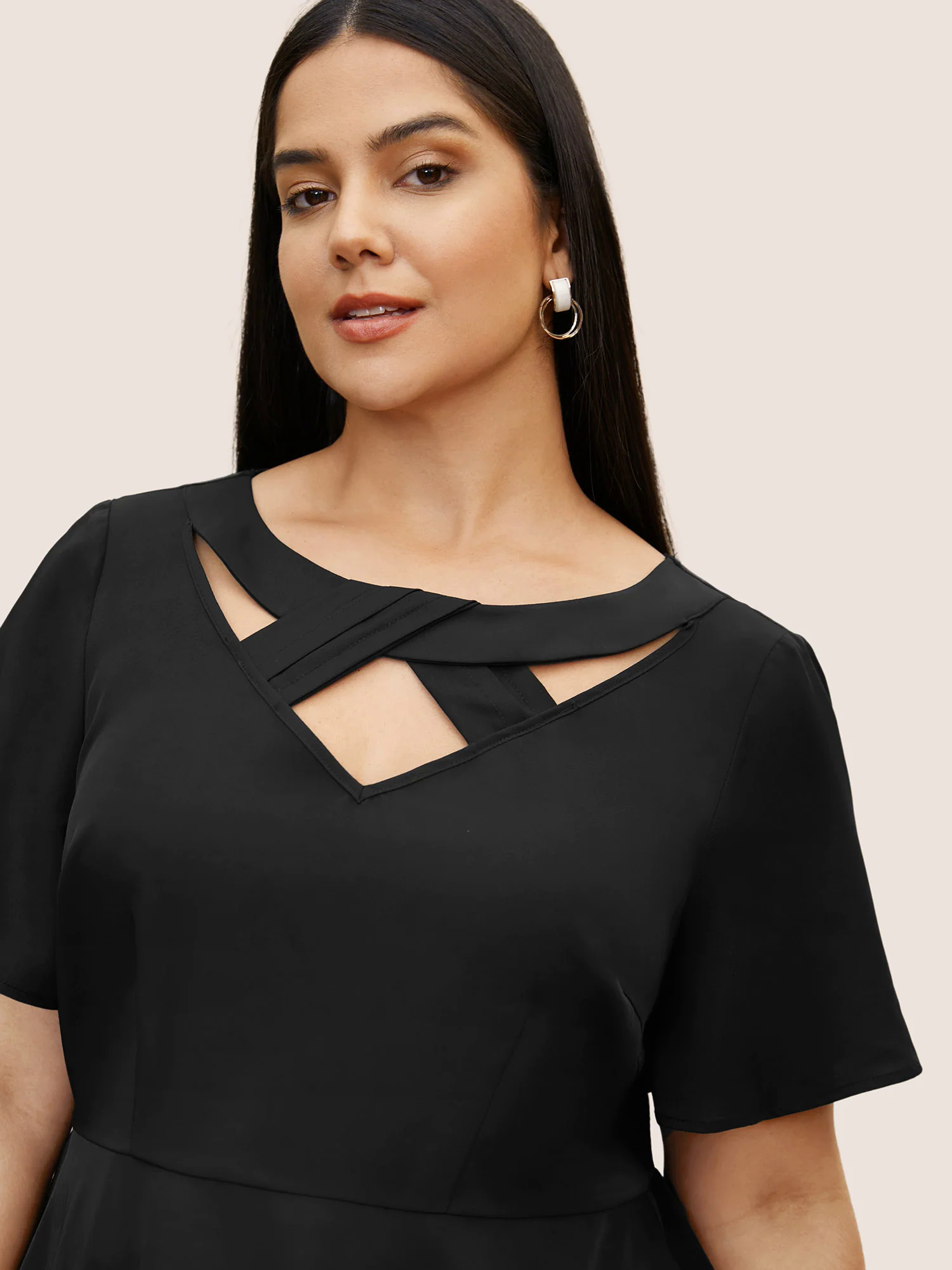 Plain Cut Out Gathered Flutter Sleeve Blouse