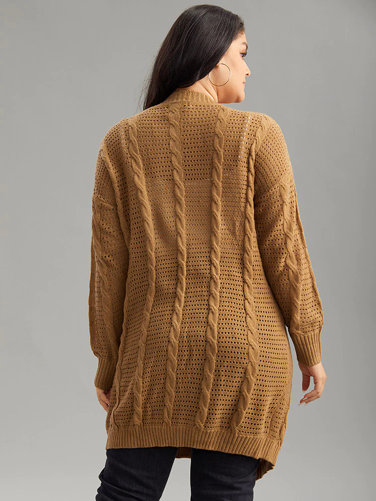Plain Cable Knit Elastic Cuffs Cardigan Plain Cable Knit Elastic Cuffs Cardigan