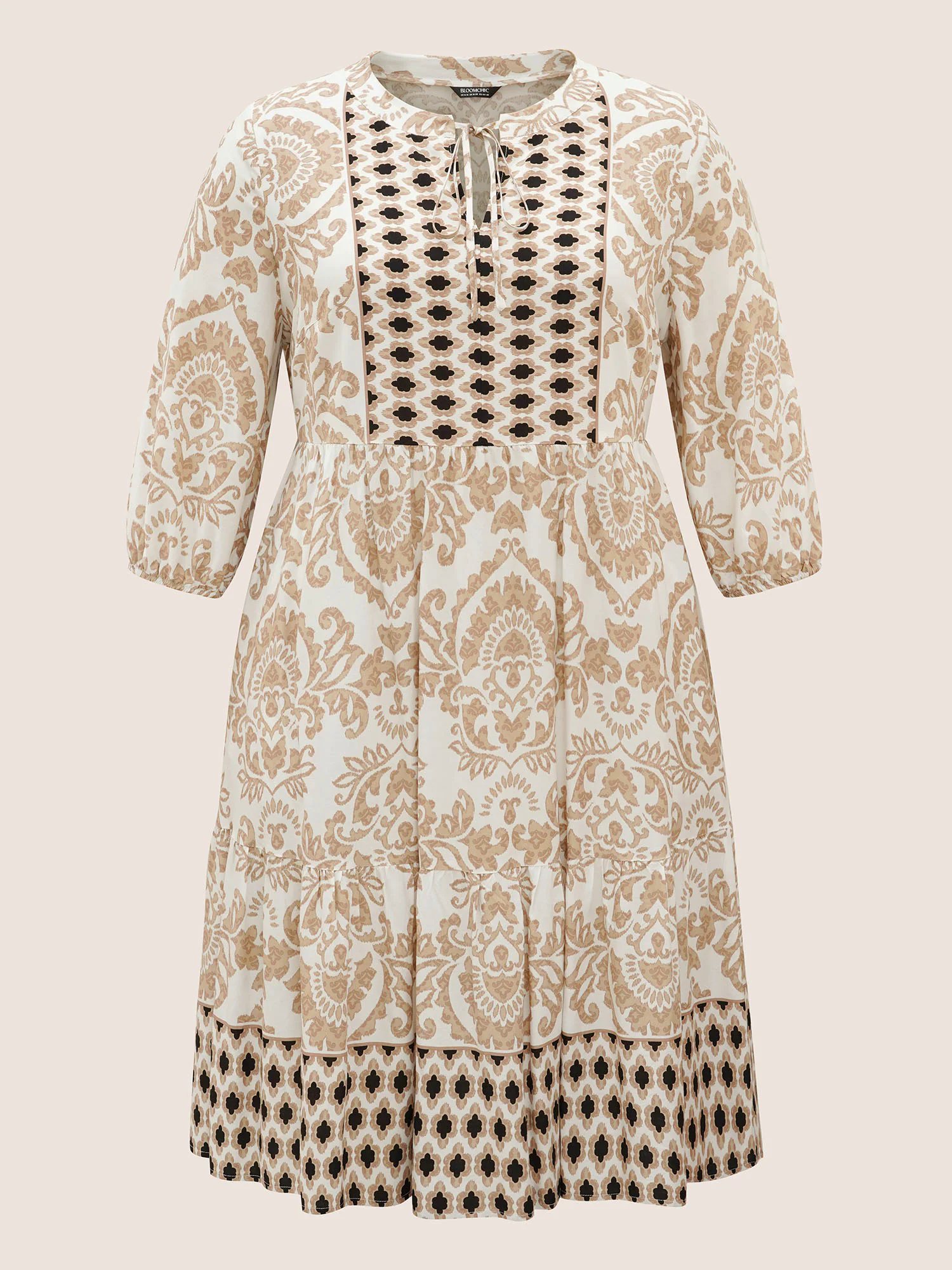 Boho Print Tie Knot Lantern Sleeve Dress Boho Print Tie Knot Lantern Sleeve Dress