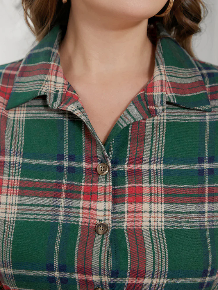 Plaid Button Up Belted Blouse Plaid Button Up Belted Blouse
