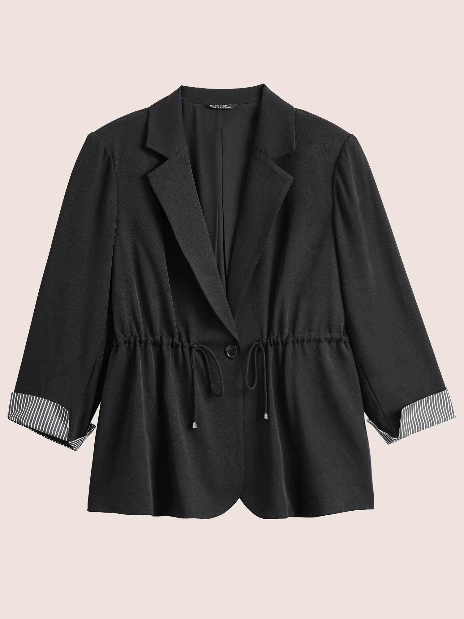 Striped Patchwork Drawstring Suit Collar Blazer Striped Patchwork Drawstring Suit Collar Blazer