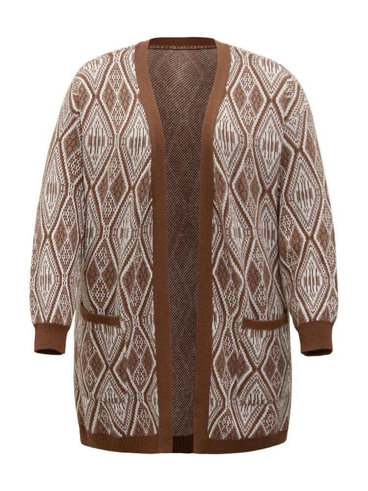 Geometric Graphic Patched Pocket Jacquard Cardigan Geometric Graphic Patched Pocket Jacquard Cardigan