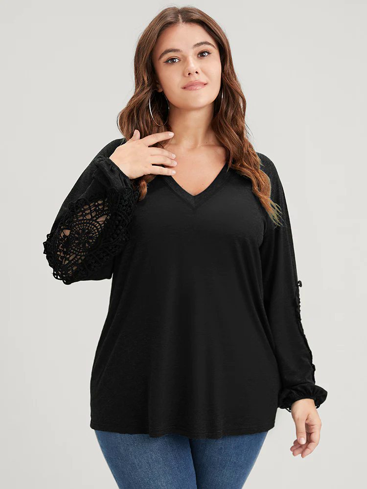 Solid Cut Out Eyelet Lace Long Tee