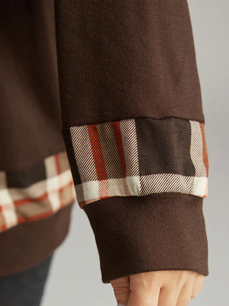 Halloween Plaid Patchwork Cowl Neck T-shirt