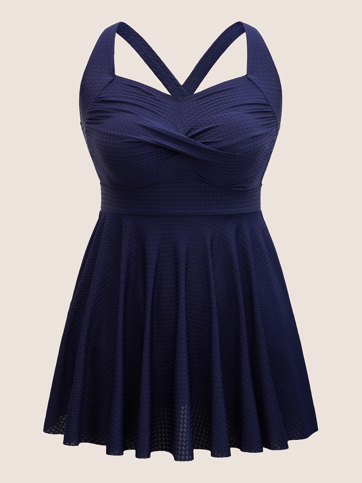 Plain Textured Crossover Bodycon Swim Dress Plain Textured Crossover Bodycon Swim Dress