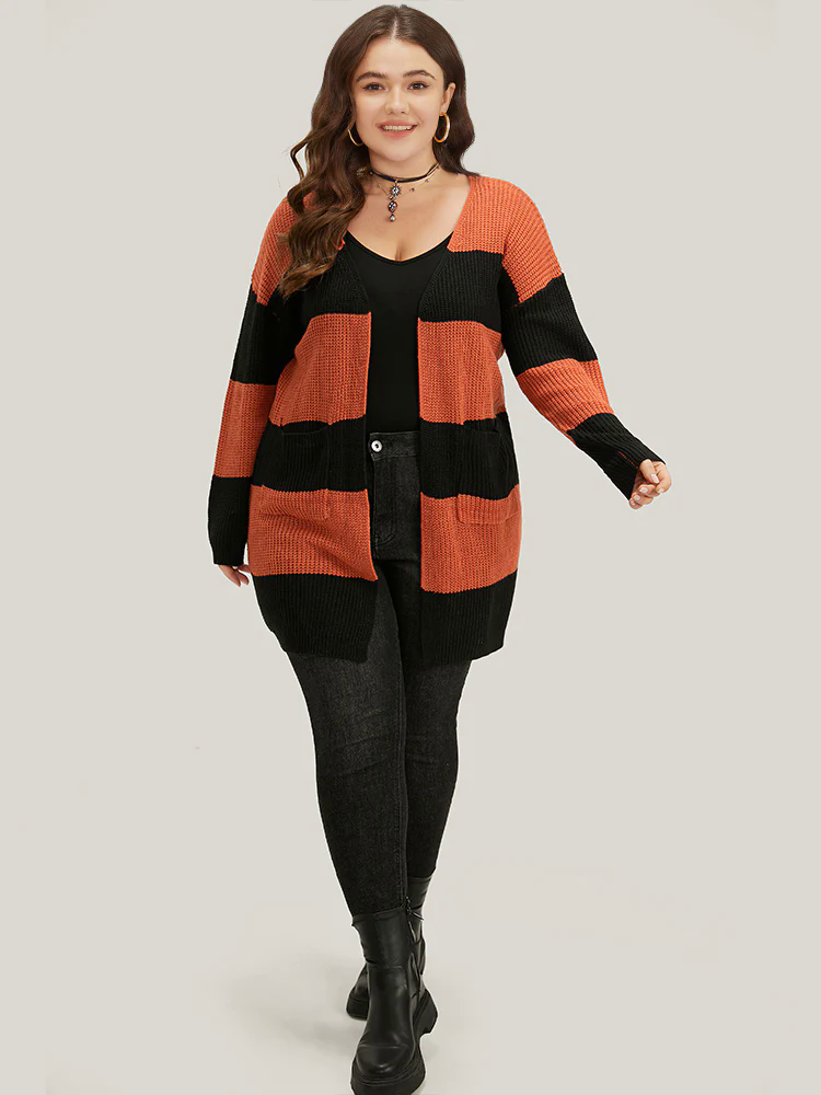 Halloween Colorblock Patched Pocket Tunic Cardigan Halloween Colorblock Patched Pocket Tunic Cardigan