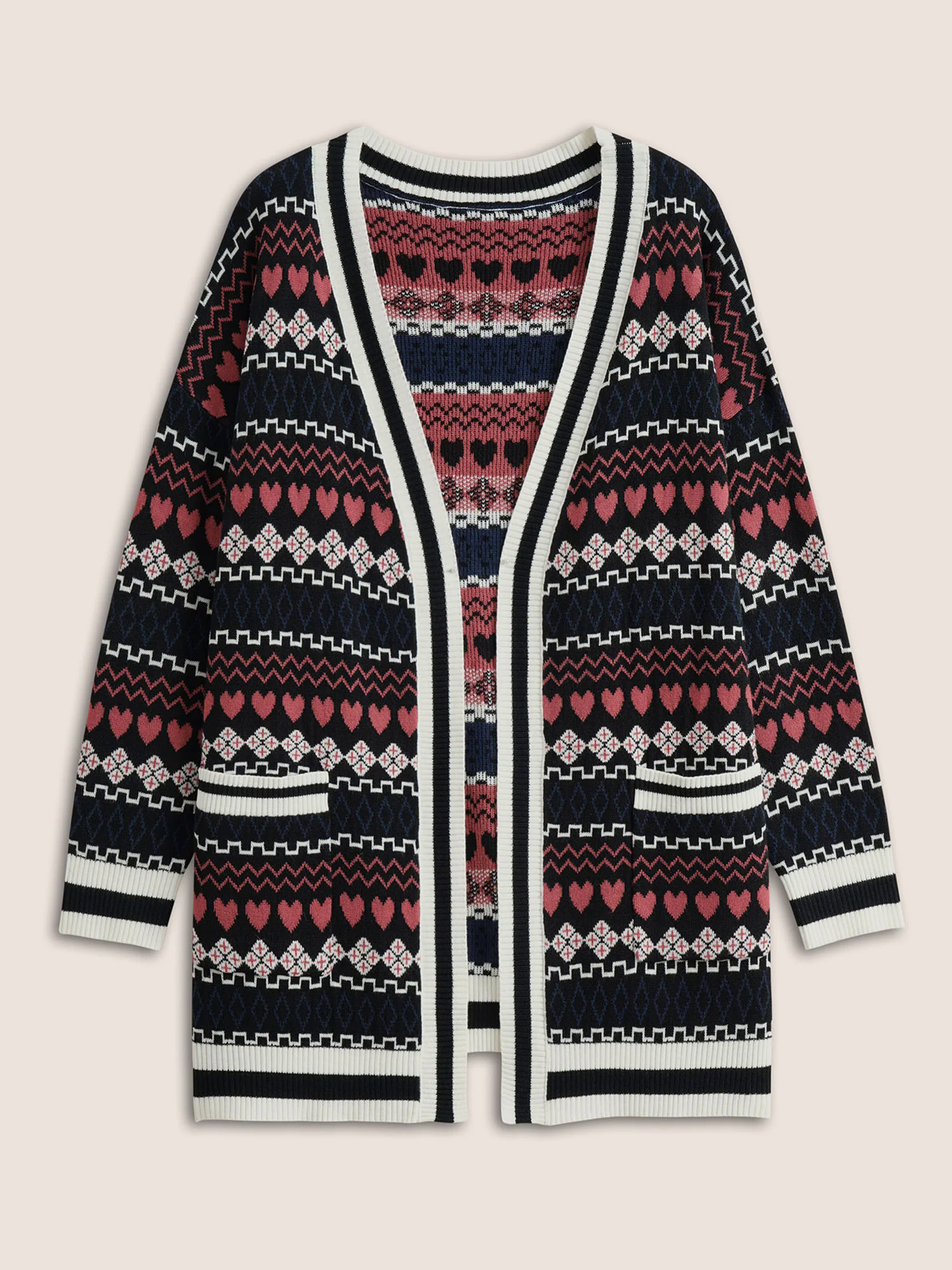 Heart Geometric Jacquard Pocket Cardigan Heart Geometric Jacquard Pocket Cardigan