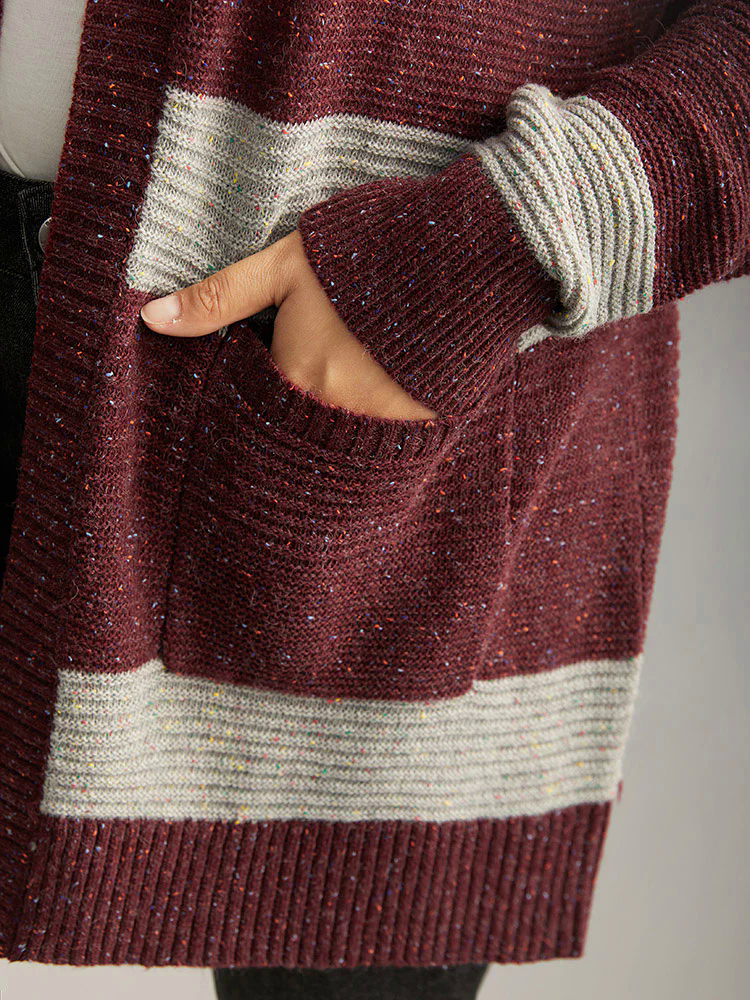 Colorblock Patched Pocket Open Front Cardigan Colorblock Patched Pocket Open Front Cardigan