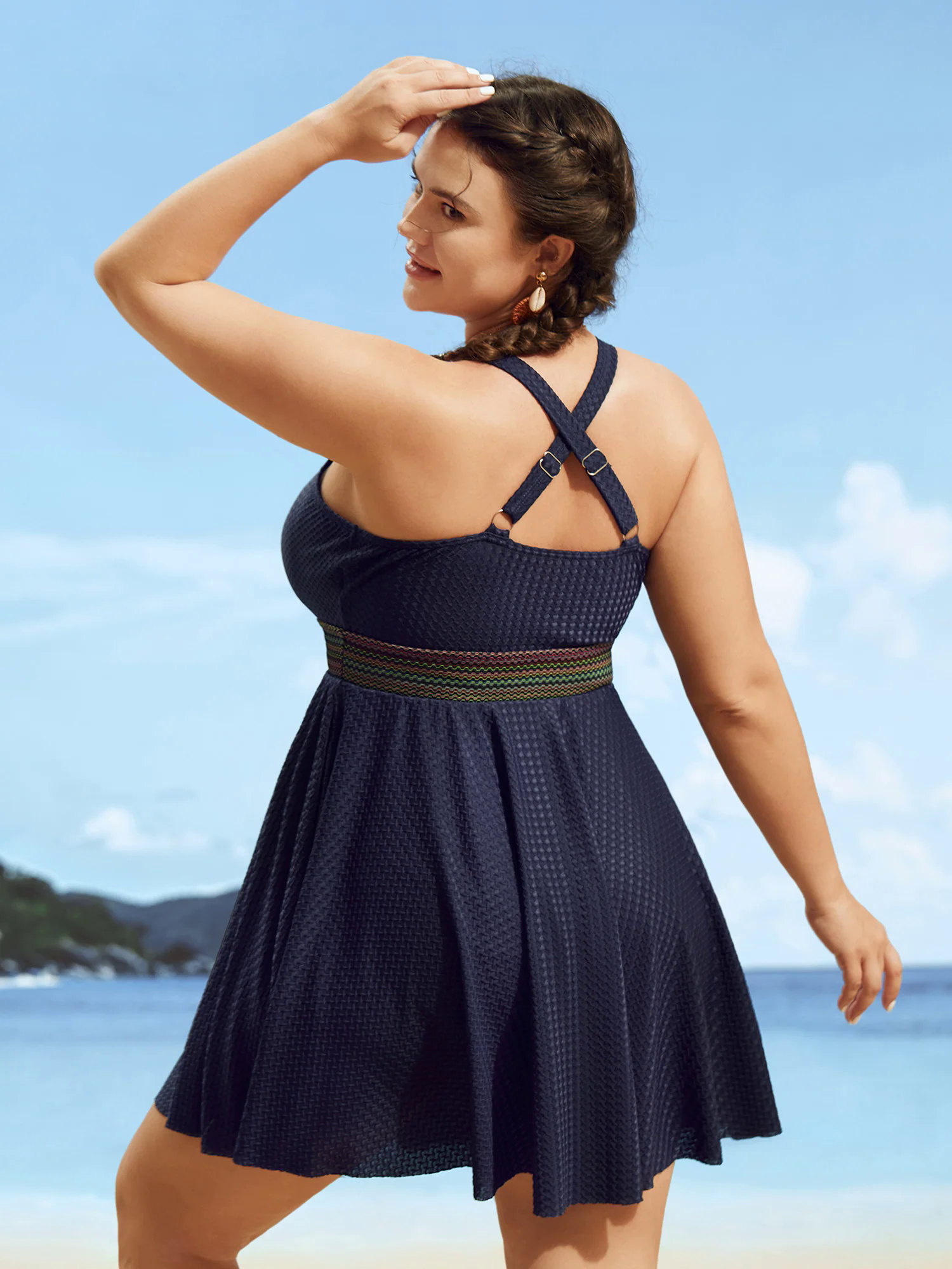 Overlap Collar Textured Gathered Pocket Swim Dress Overlap Collar Textured Gathered Pocket Swim Dress