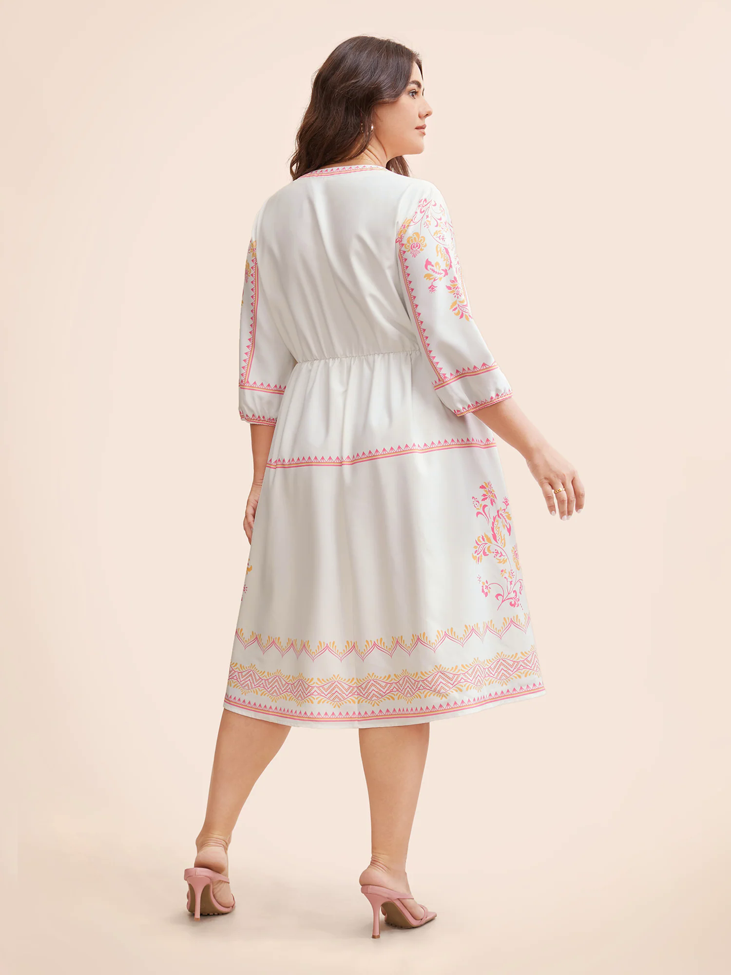 Bandana Notched Collar Lantern Sleeve Dress Bandana Notched Collar Lantern Sleeve Dress