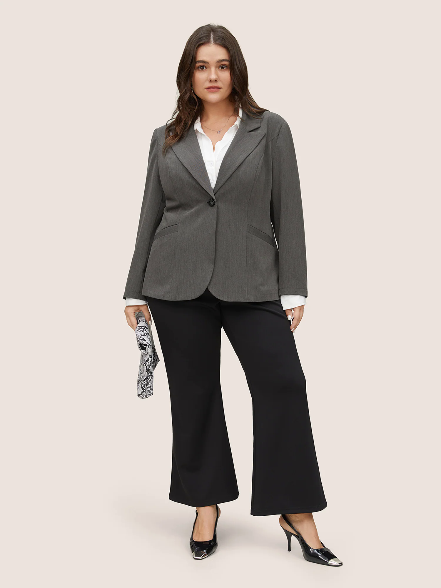 Plain Suit Collar Pocket Regular Fit Blazer