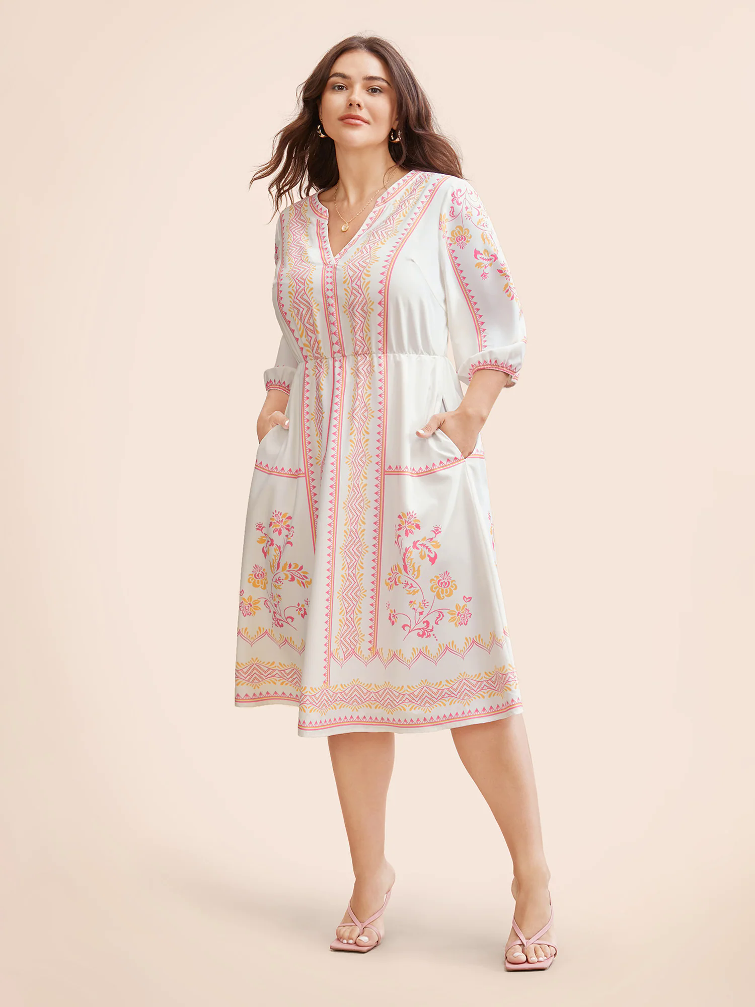 Bandana Notched Collar Lantern Sleeve Dress Bandana Notched Collar Lantern Sleeve Dress