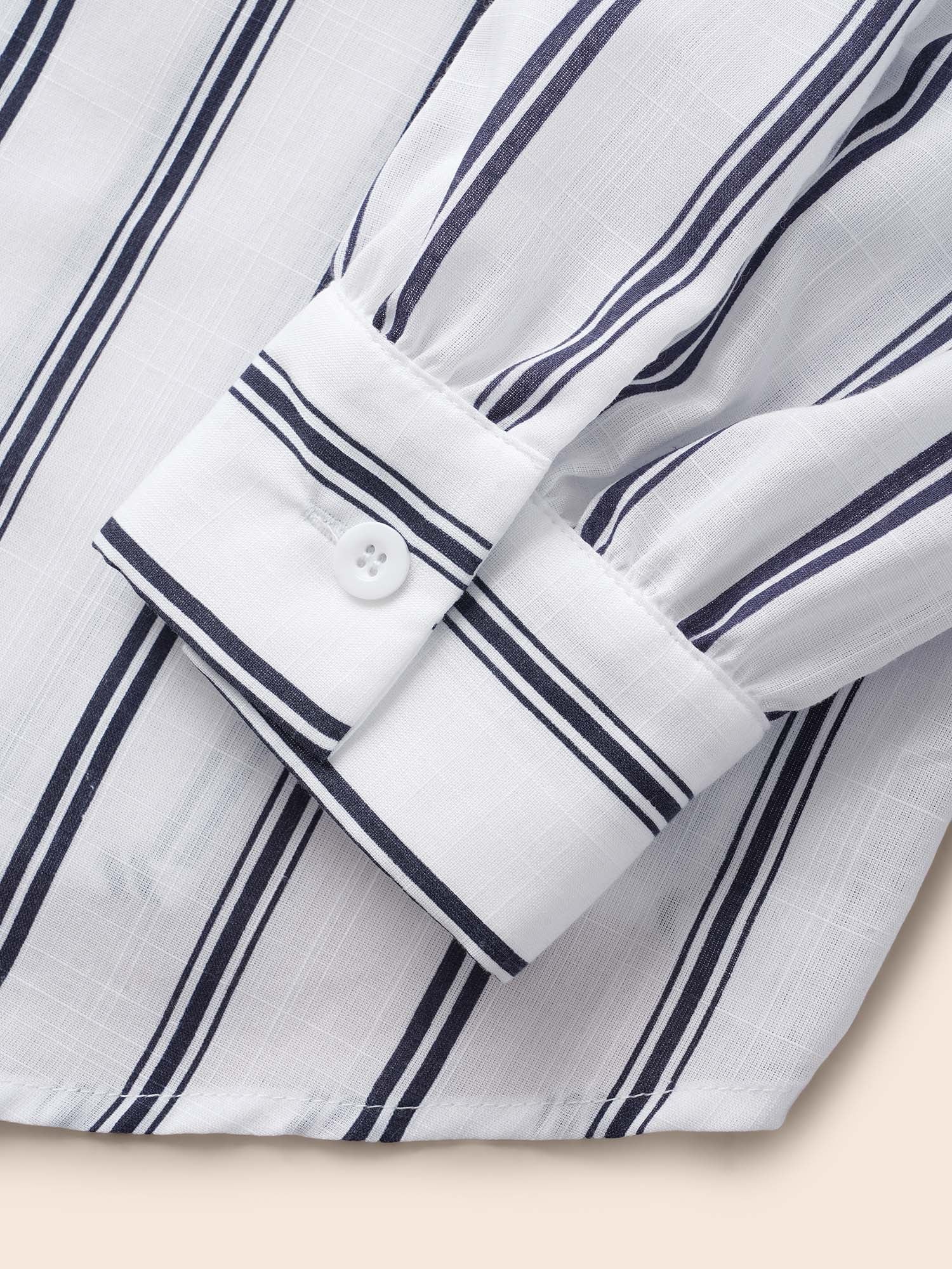 Shirt Collar Striped Patched Pocket Blouse Shirt Collar Striped Patched Pocket Blouse