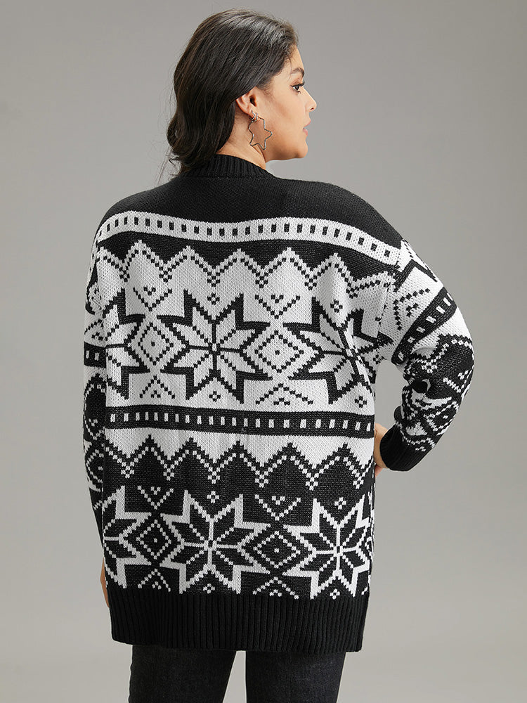 Boho Print Open Front Jacquard Cardigan Boho Print Open Front Jacquard Cardigan