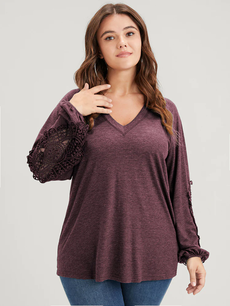 Solid Cut Out Eyelet Lace Long Tee