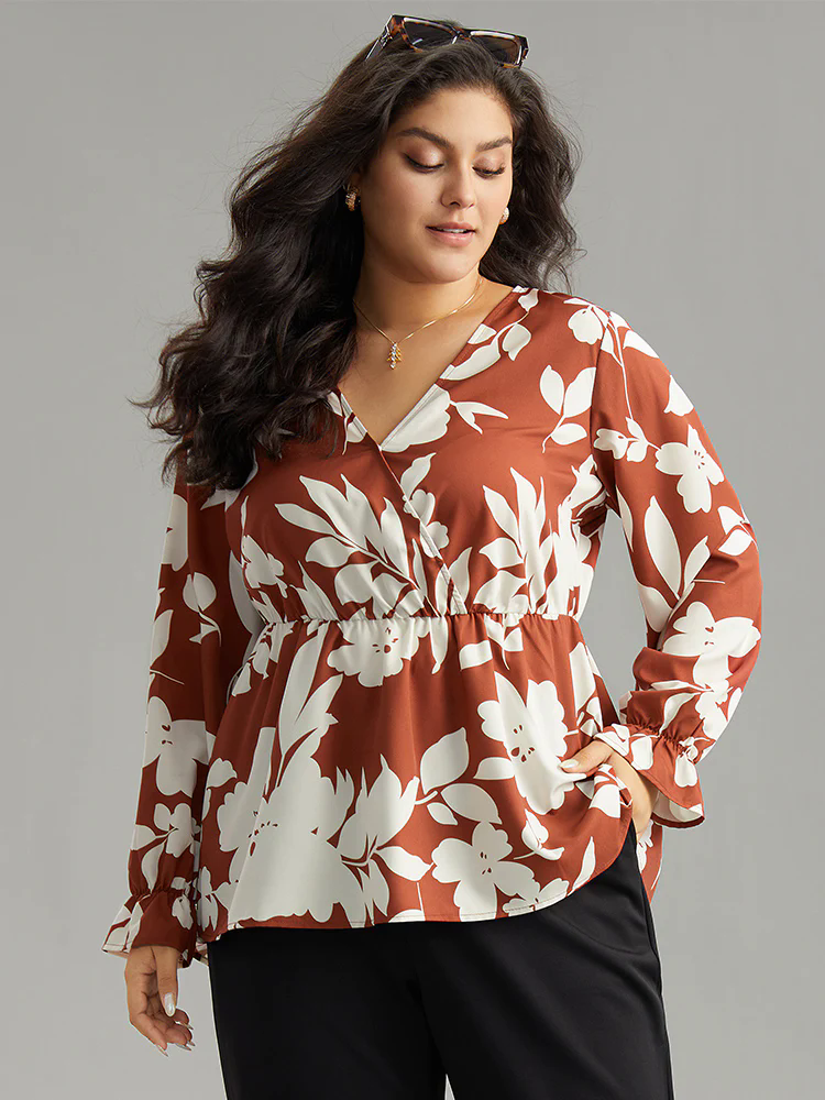 Silhouette Floral Print Elastic Waist Blouse Silhouette Floral Print Elastic Waist Blouse