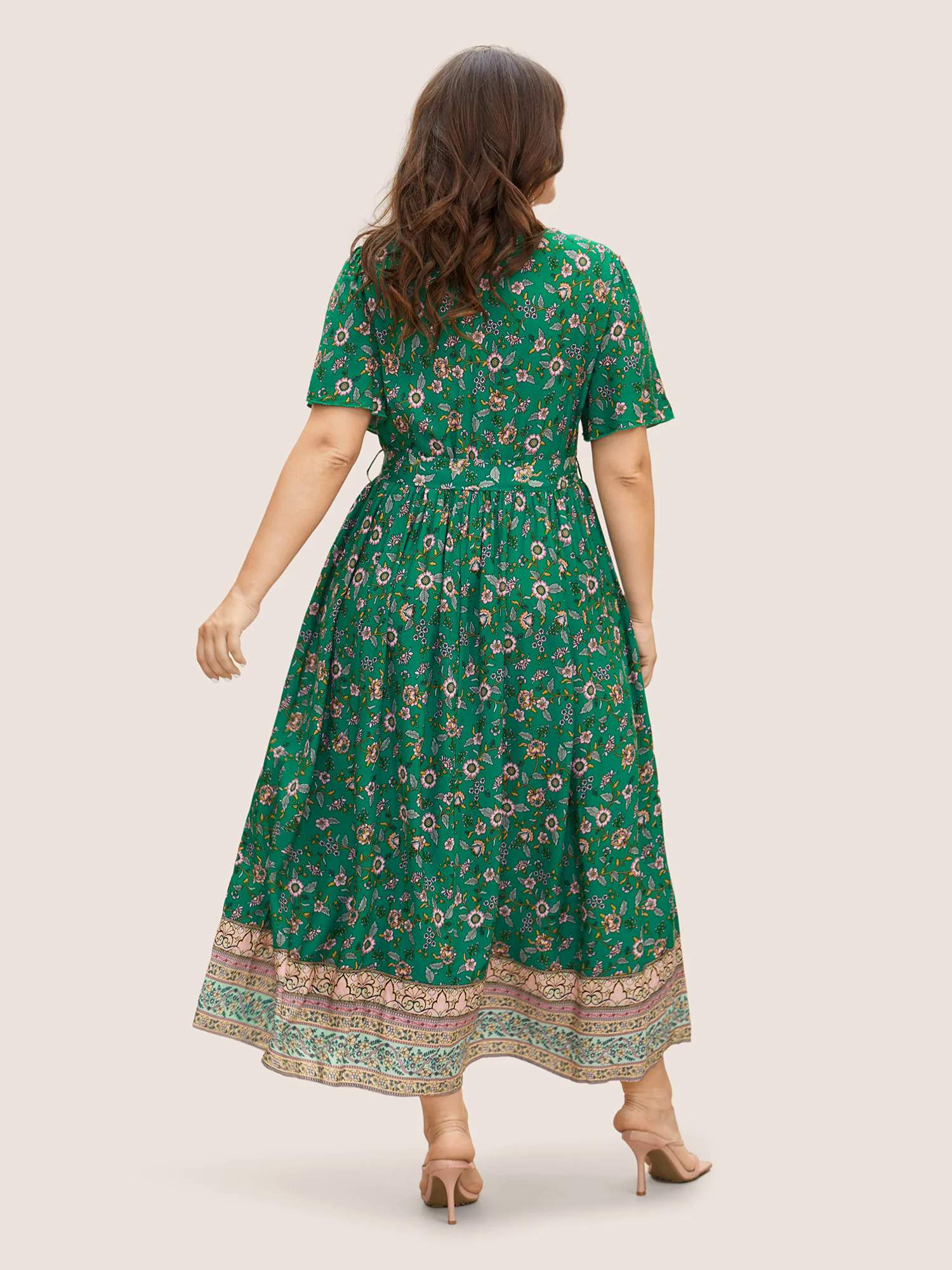Bandana Surplice Neck Pocket Belted Flutter Hem Maxi Dress Bandana Surplice Neck Pocket Belted Flutter Hem Maxi Dress