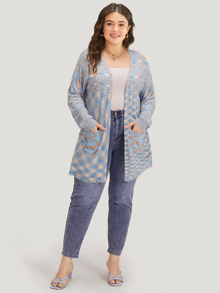 Ombre Pocket Open Front Ripped Hem Cardigan Ombre Pocket Open Front Ripped Hem Cardigan