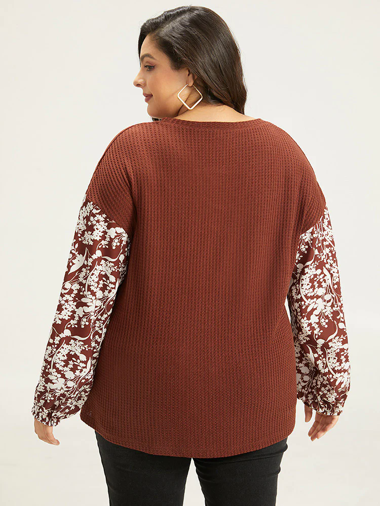 Silhouette Floral Print Keyhole Lantern Sleeve Sweatshirt Silhouette Floral Print Keyhole Lantern Sleeve Sweatshirt