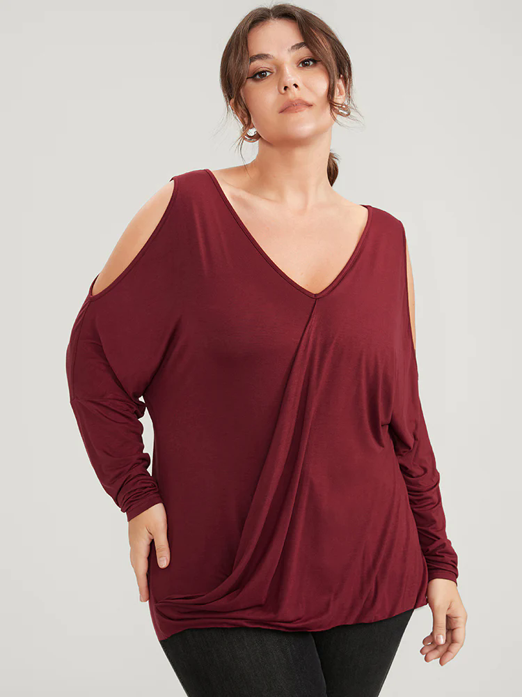 Solid Cold Shoulder Long Tee