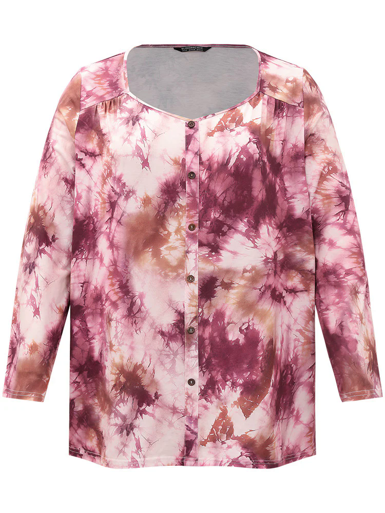 Tie Dye Button Detail Round Neck T-shirt Tie Dye Button Detail Round Neck T-shirt