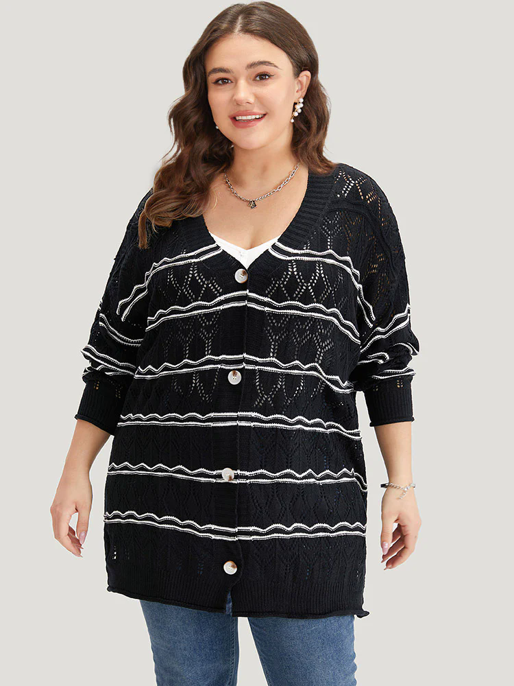 Striped Geometric Button Through Cardigan