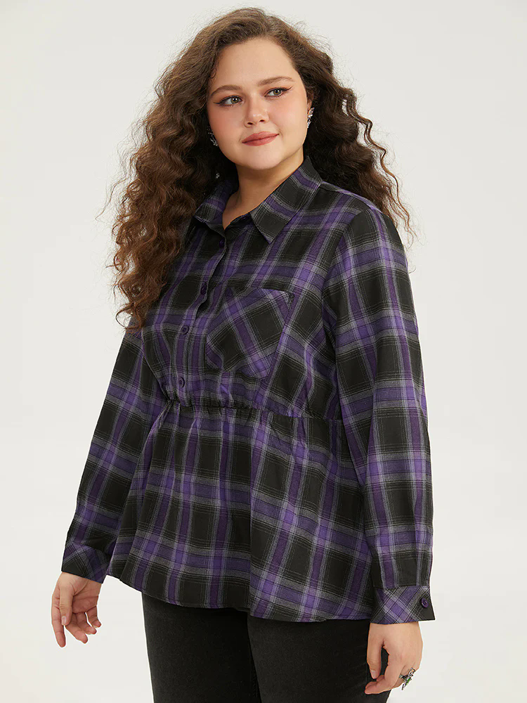 Halloween Plaid Shirt Collar Button Up Pocket Blouse Halloween Plaid Shirt Collar Button Up Pocket Blouse