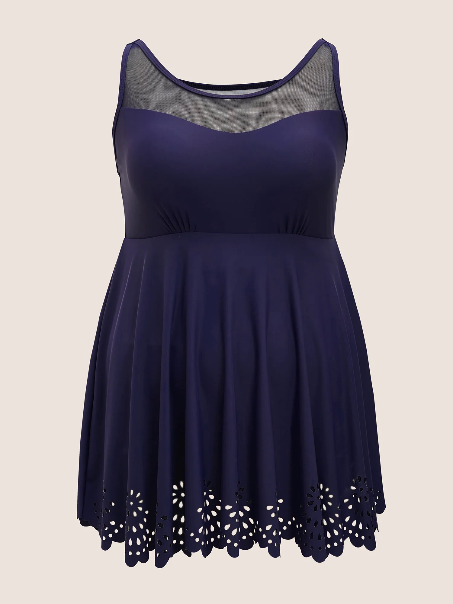Solid Mesh Patchwork Laser Cut Swim Dress Solid Mesh Patchwork Laser Cut Swim Dress