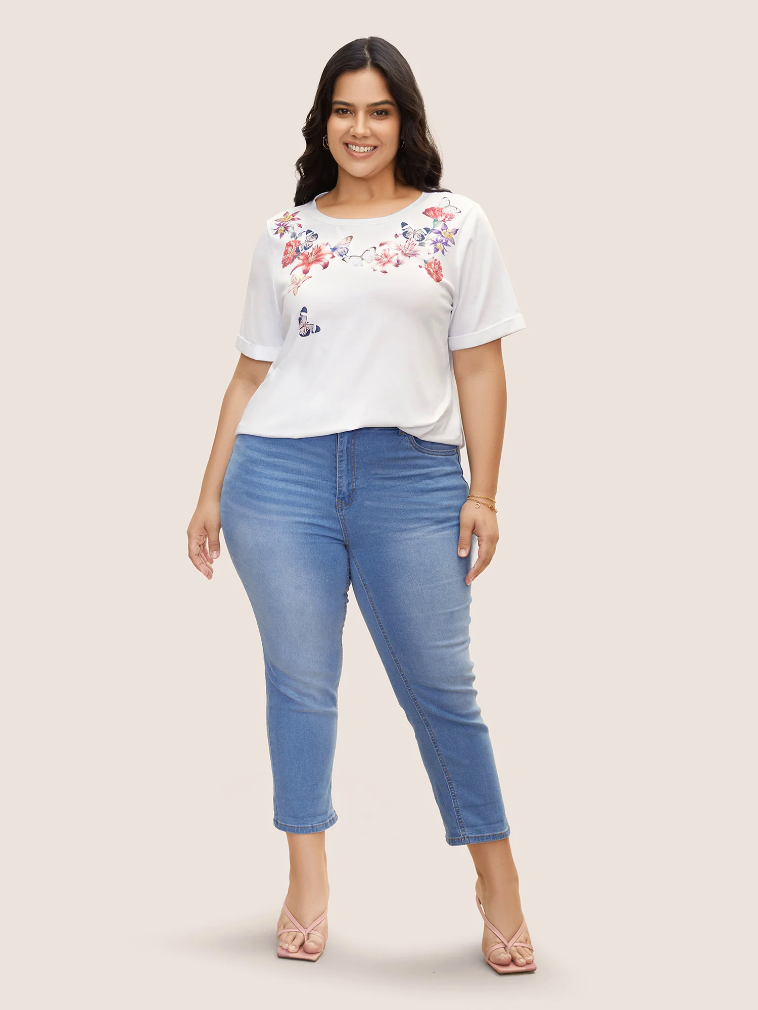 Cotton Natural Flowers Print Round Neck T-shirt Cotton Natural Flowers Print Round Neck T-shirt