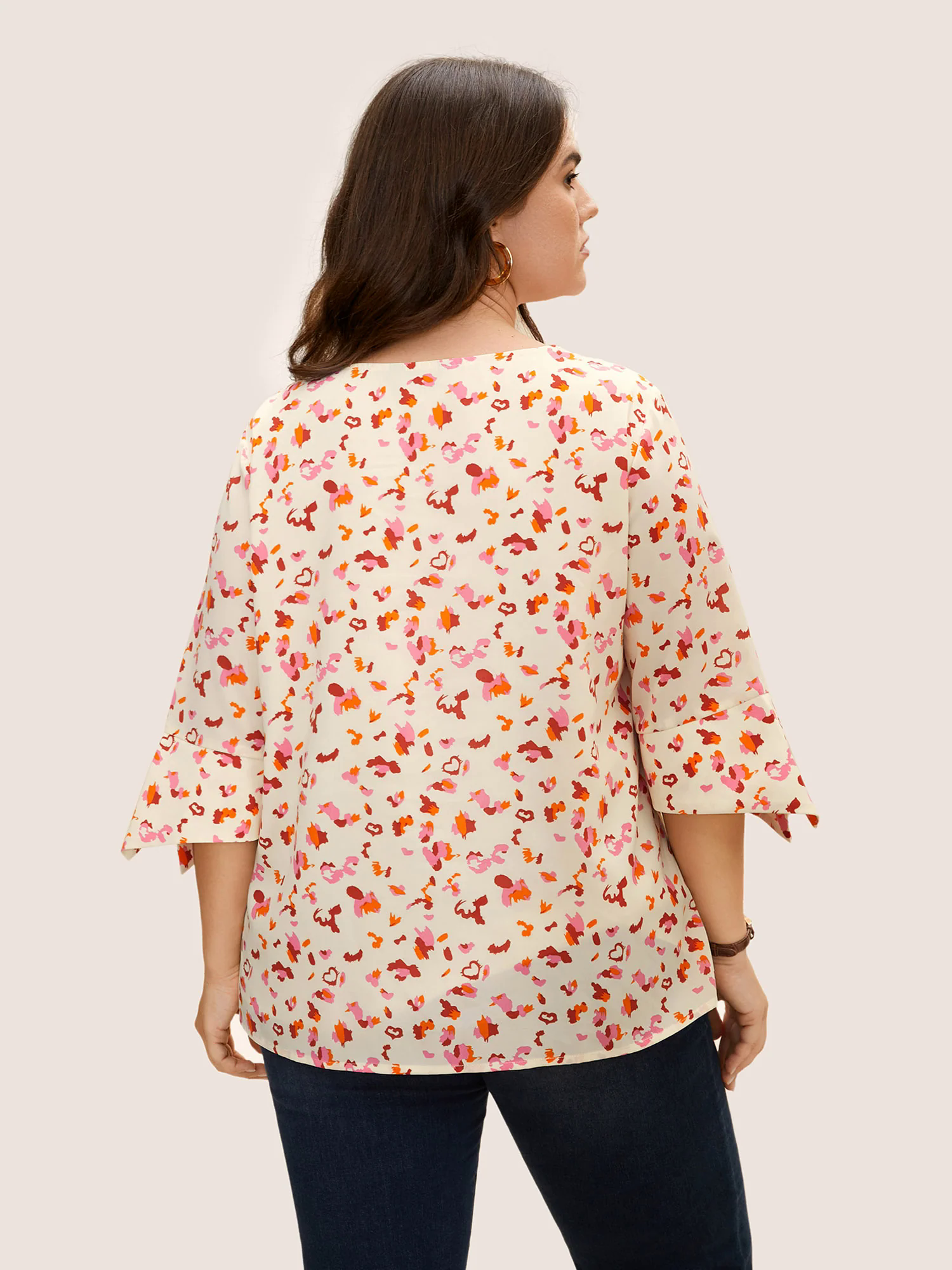 Allover Print Ruffle Sleeve Keyhole Blouse Allover Print Ruffle Sleeve Keyhole Blouse