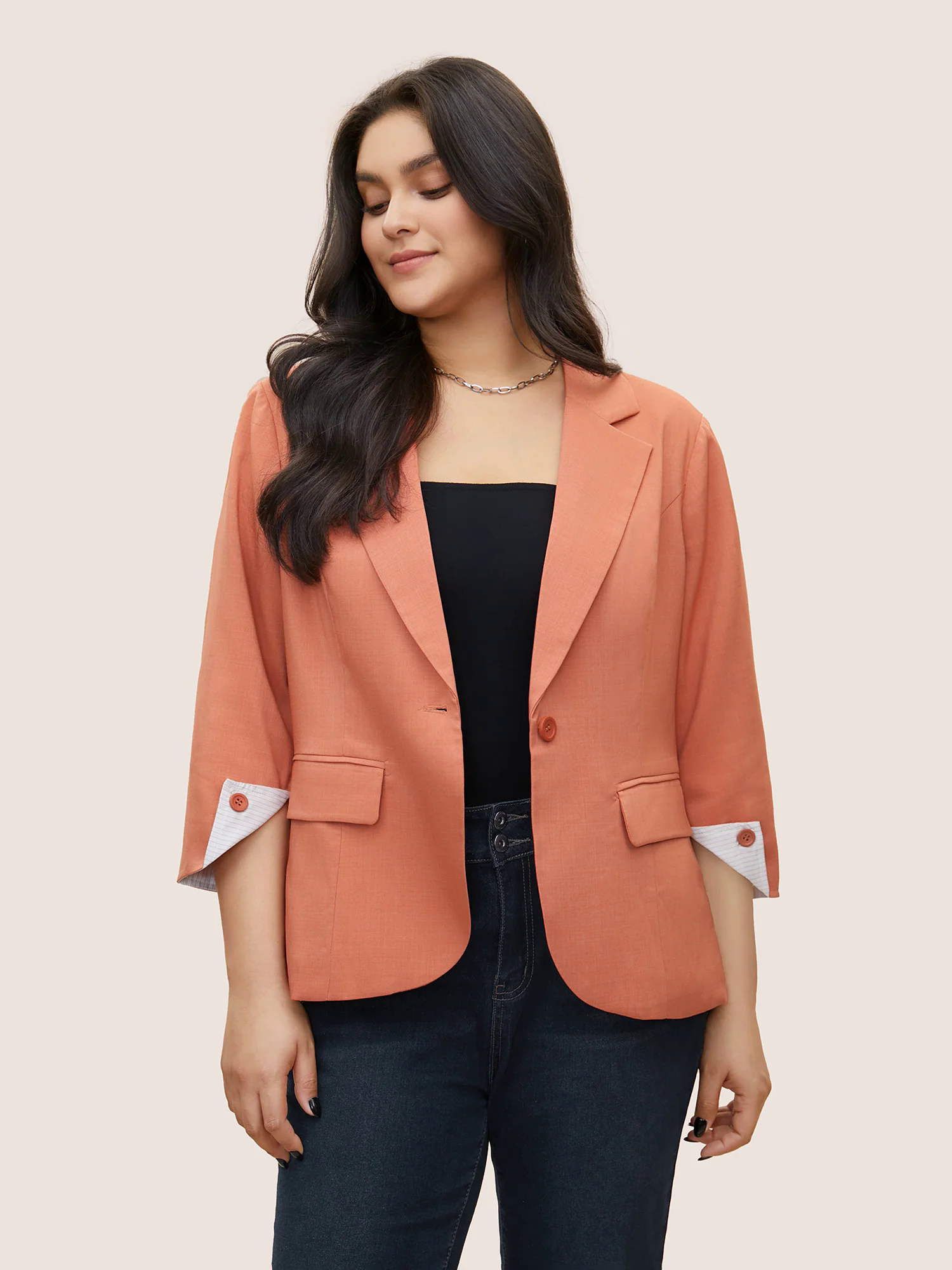 Suit Collar Plain Striped Lined Blazer Suit Collar Plain Striped Lined Blazer