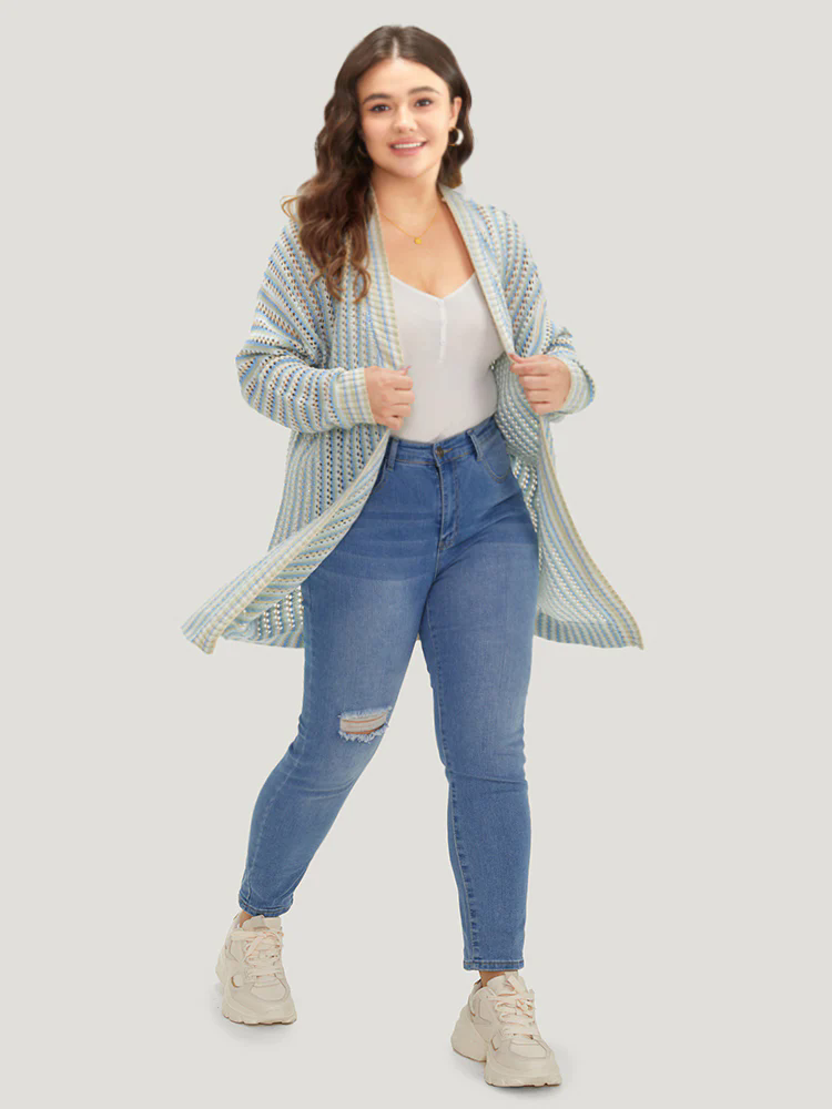 Contrast Geo Eyelet Drop Shoulder Cardigan Contrast Geo Eyelet Drop Shoulder Cardigan