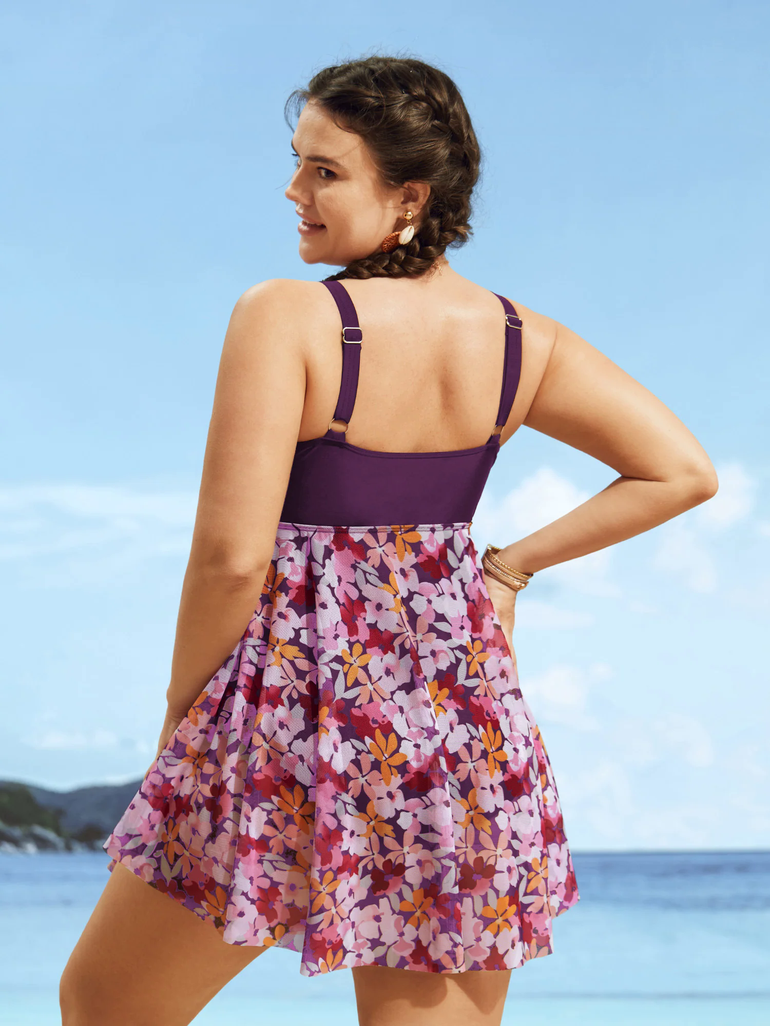 Floral Patchwork Mesh Crossover Swim Dress Floral Patchwork Mesh Crossover Swim Dress