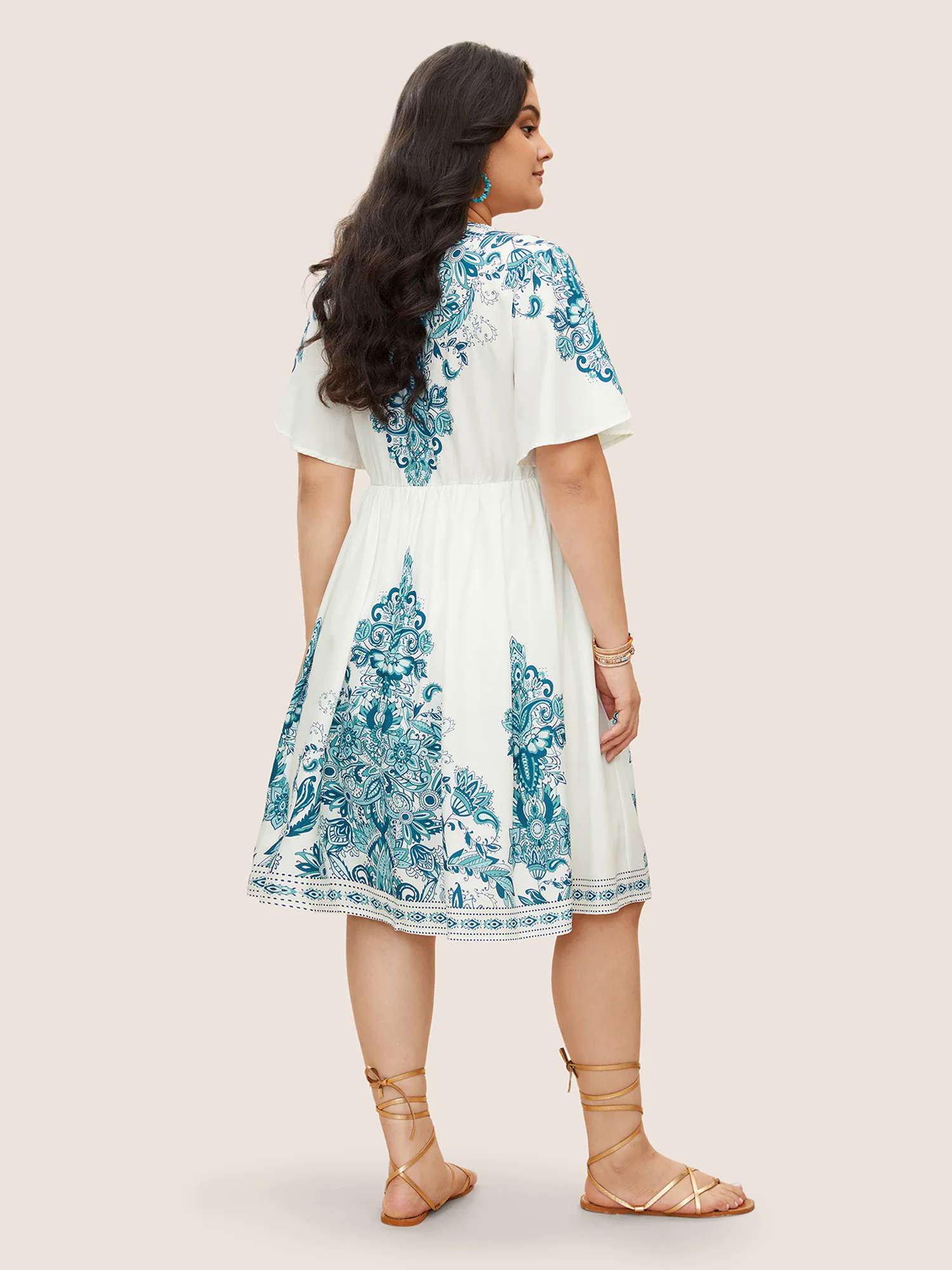 Bandana Print Ruffle Sleeve V Neck Pocket Knee Dress Bandana Print Ruffle Sleeve V Neck Pocket Knee Dress