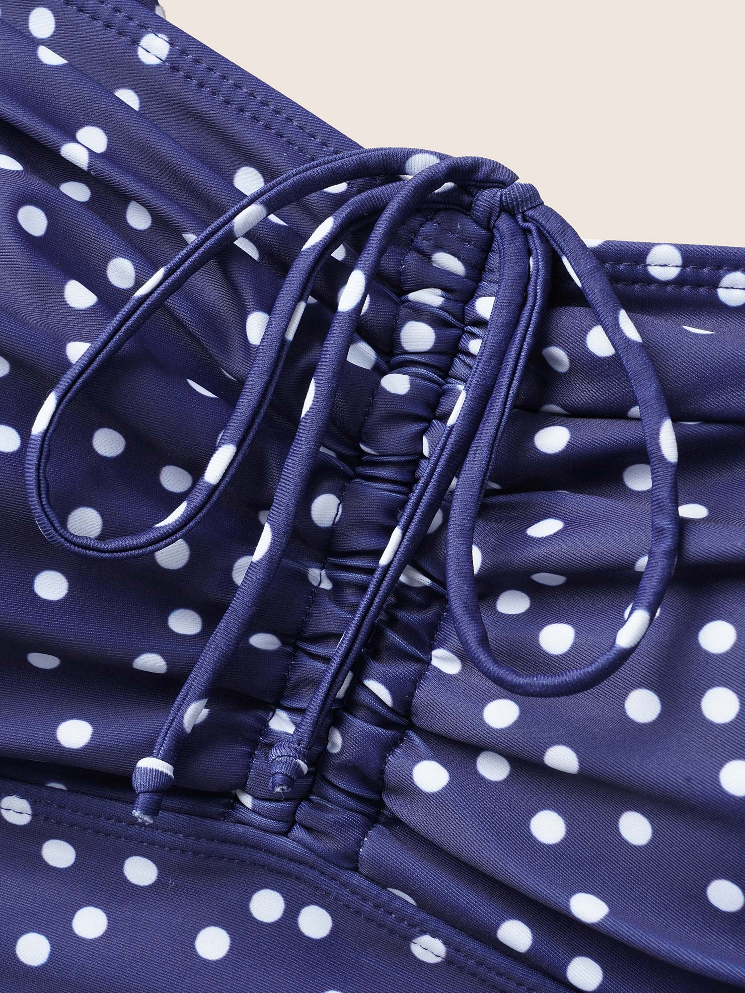 Polka Dot Drawstring Patchwork See Through Swim Dress Polka Dot Drawstring Patchwork See Through Swim Dress