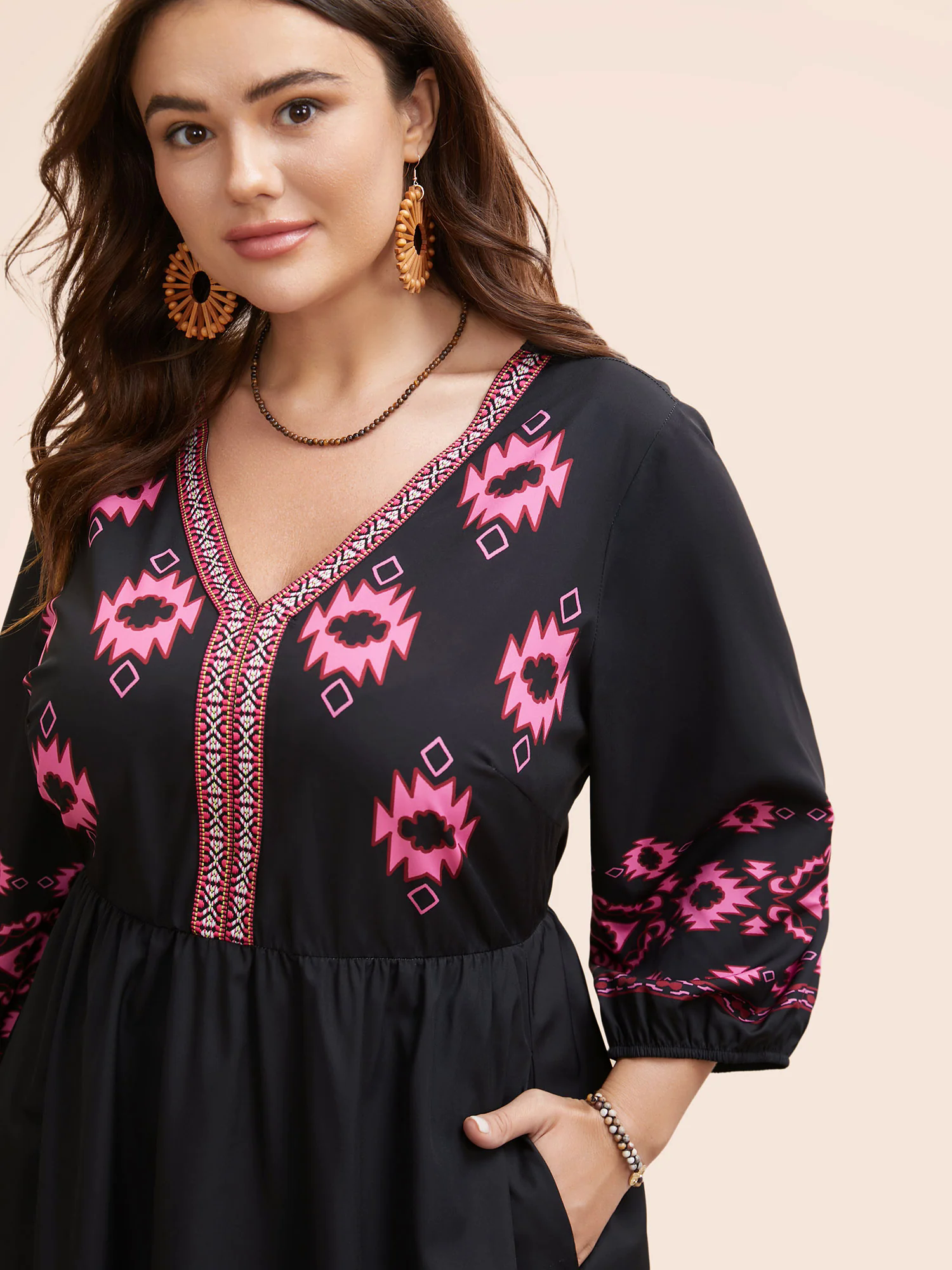 V Neck Bandana Print Elastic Waist Dress V Neck Bandana Print Elastic Waist Dress