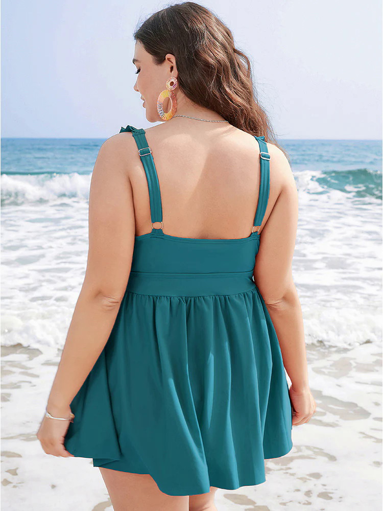 Ruffle Trim Adjustable Straps Gathered Sculpt Waist Swim Dress Ruffle Trim Adjustable Straps Gathered Sculpt Waist Swim Dress
