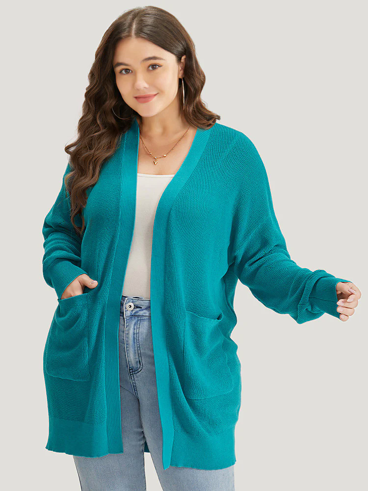 Solid Open Front Patched Pocket Cardigan