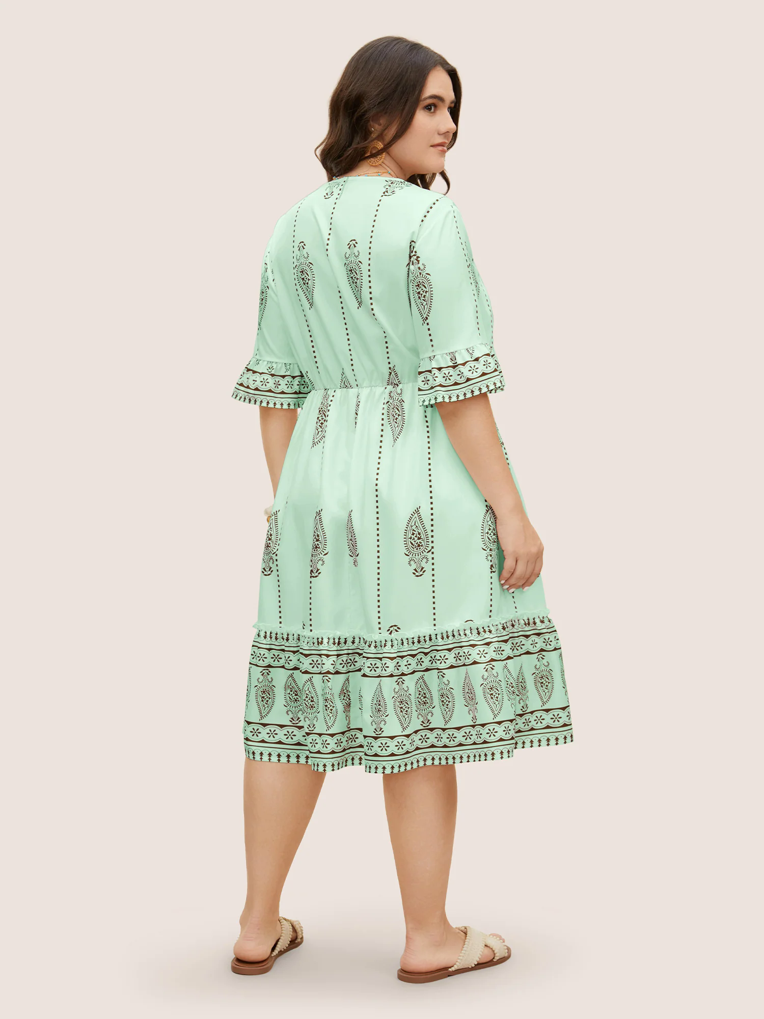 Boho Print Cross Straps Tassels Ruffles Dress Boho Print Cross Straps Tassels Ruffles Dress