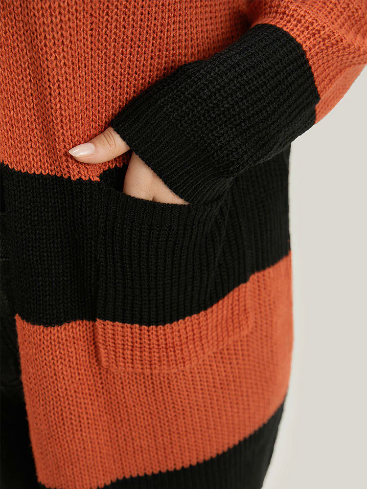 Halloween Colorblock Patched Pocket Tunic Cardigan Halloween Colorblock Patched Pocket Tunic Cardigan