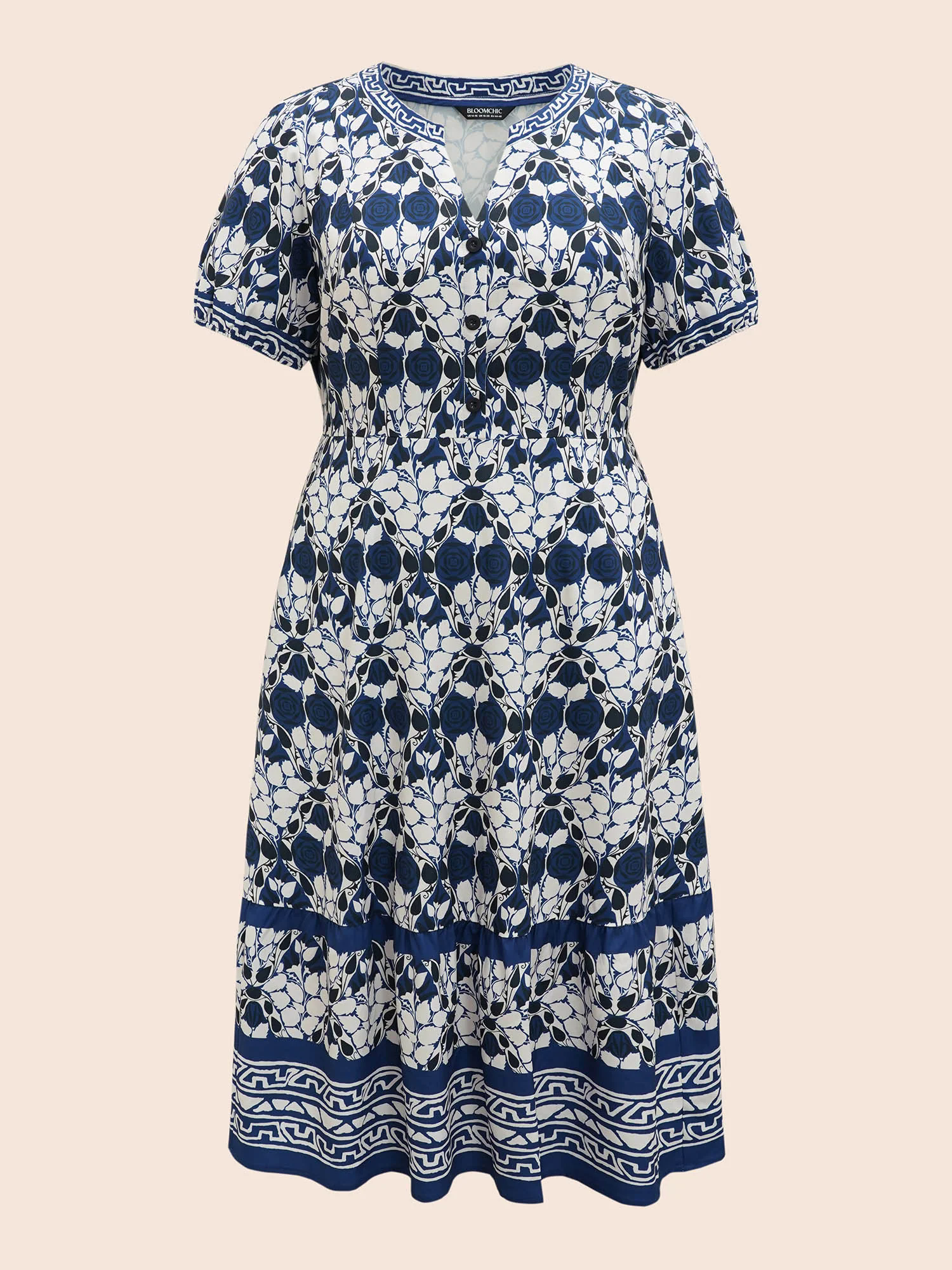 Bandana Print Notched Lantern Sleeve Dress Bandana Print Notched Lantern Sleeve Dress
