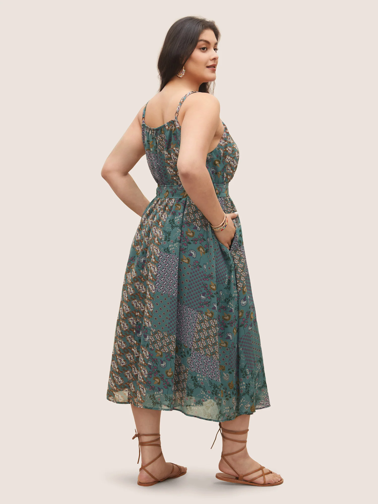 Chiffon Boho Print Wrap Belted Cami Dress Chiffon Boho Print Wrap Belted Cami Dress
