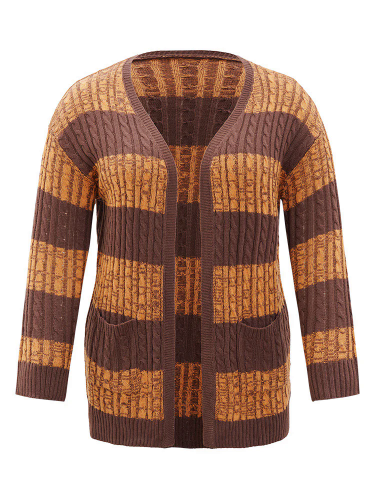 Halloween Colorblock Cable Knit Patched Pocket Cardigan Halloween Colorblock Cable Knit Patched Pocket Cardigan