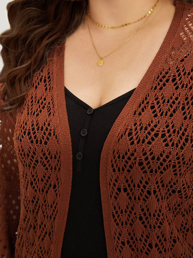 Plain Hollow Out Split Side Maxi Cardigan