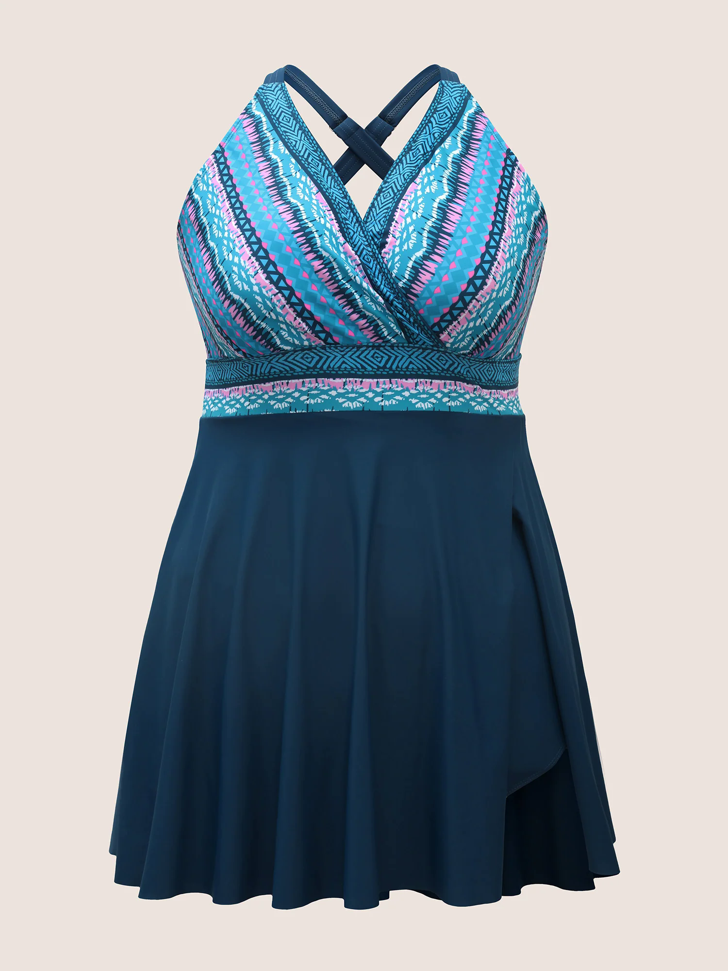 Overlap Collar Bandana Patchwork Split Hem Swim Dress Overlap Collar Bandana Patchwork Split Hem Swim Dress